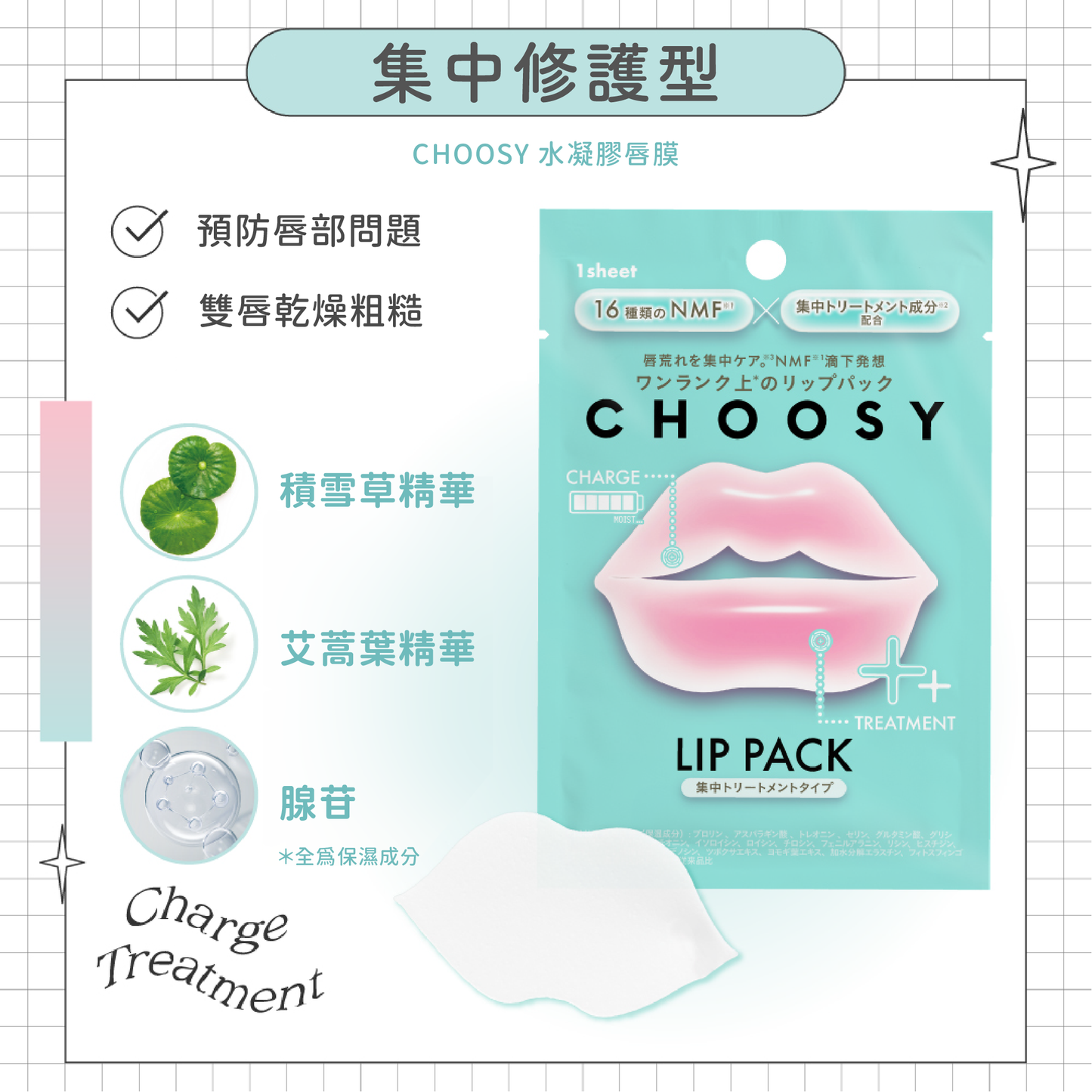 【最新到貨🌈試用價】CHOOSY 水凝膠唇膜 (集中修護型)